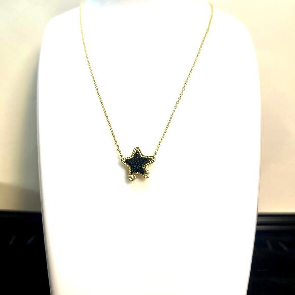 Kendra Scott Black Crystal Rock Black Star Pendant Necklace Gold Slide Adj New - Picture 5 of 10